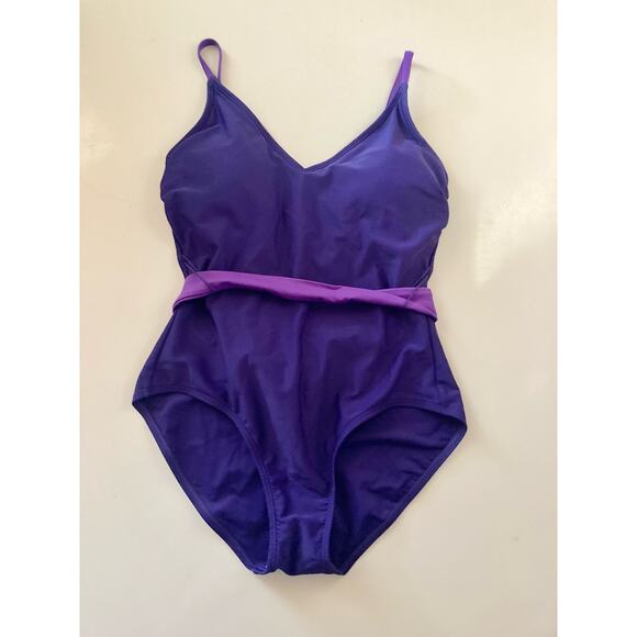Women's Swimsuit Bathing Suit Size S Purple Belted Retro NWOT - Picture 2 of 4